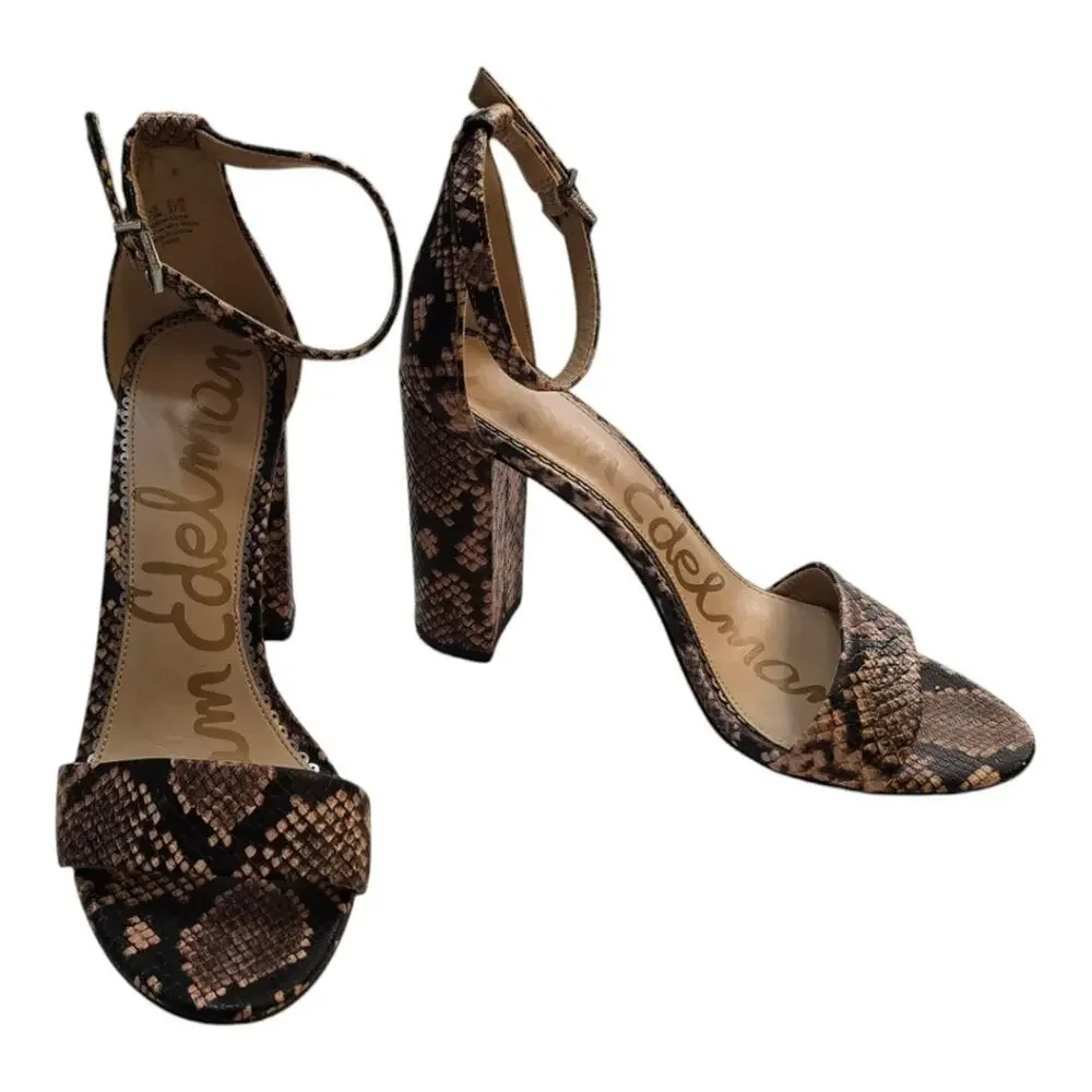 Sam Edelman Yaro Block Heel Sandals Ankle Strap Snakeskin Print Leather Size 7.5 - Picture 2 of 11